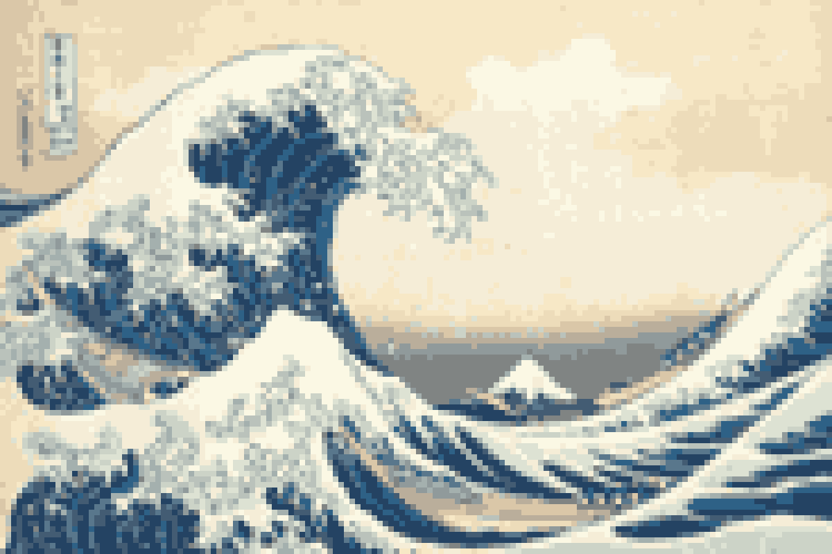 The Great Wave turned into 16-colour pixel art